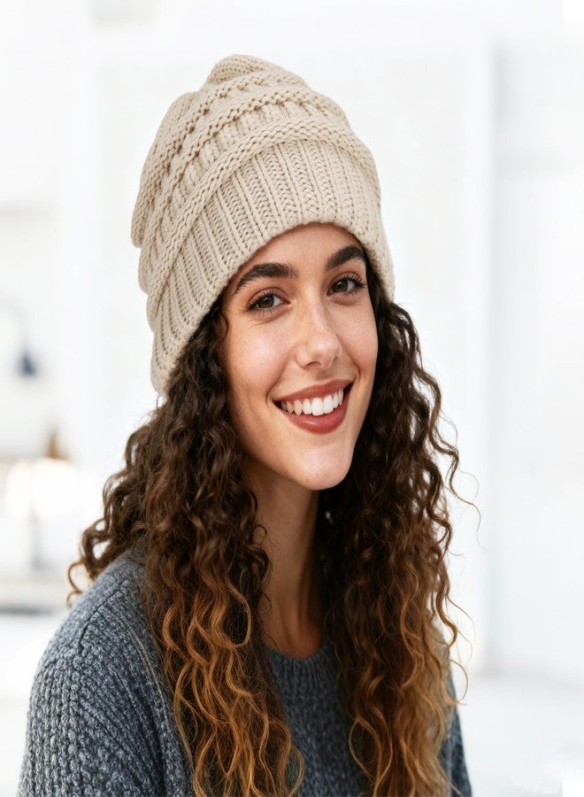 Ultrafun 3 Pack Satin Lined Beanie for Women, Slouchy Winter Hats with Silk Lined, Oversized Knit Warm Hat Skull Cap (Black, Beige, Grey) - Image 5